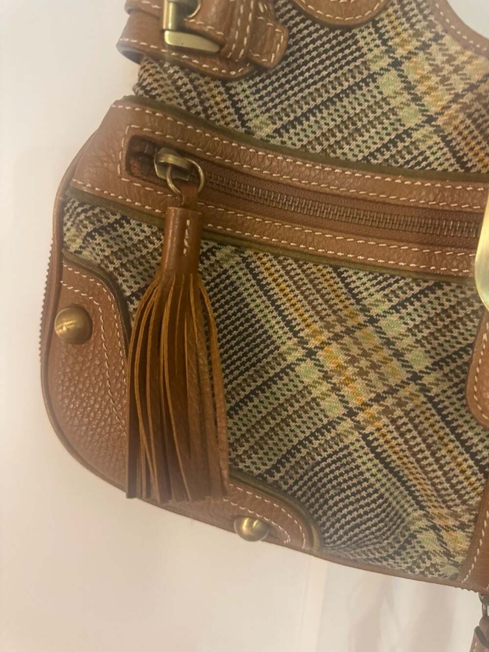 Rafe New York Plaid Wool and Leather Hobo Bag with Tassels - Picture 4 of 9